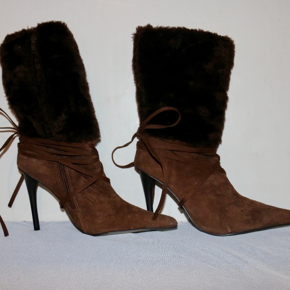 Michael Antonio Shoes - Michael Antonio Brown Suede Faux Fur Heeled Boots